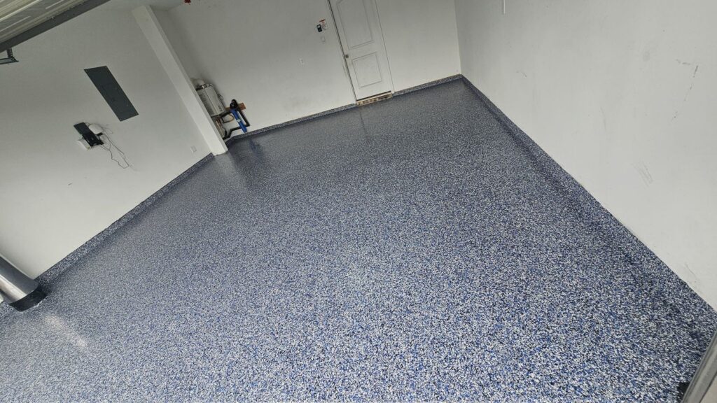 Orbit Flake System epoxy garage floor, full view
