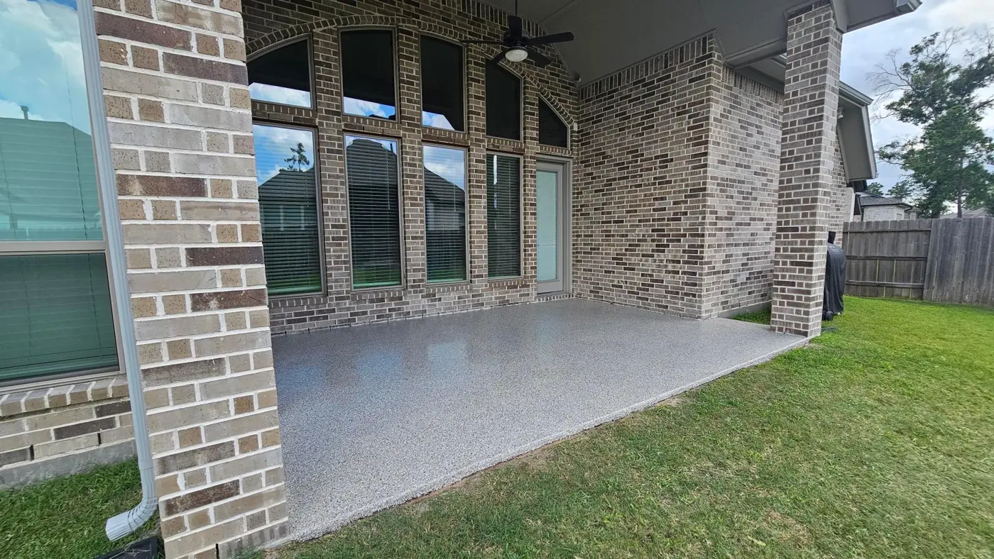 Epoxy flake floor on a covered patio